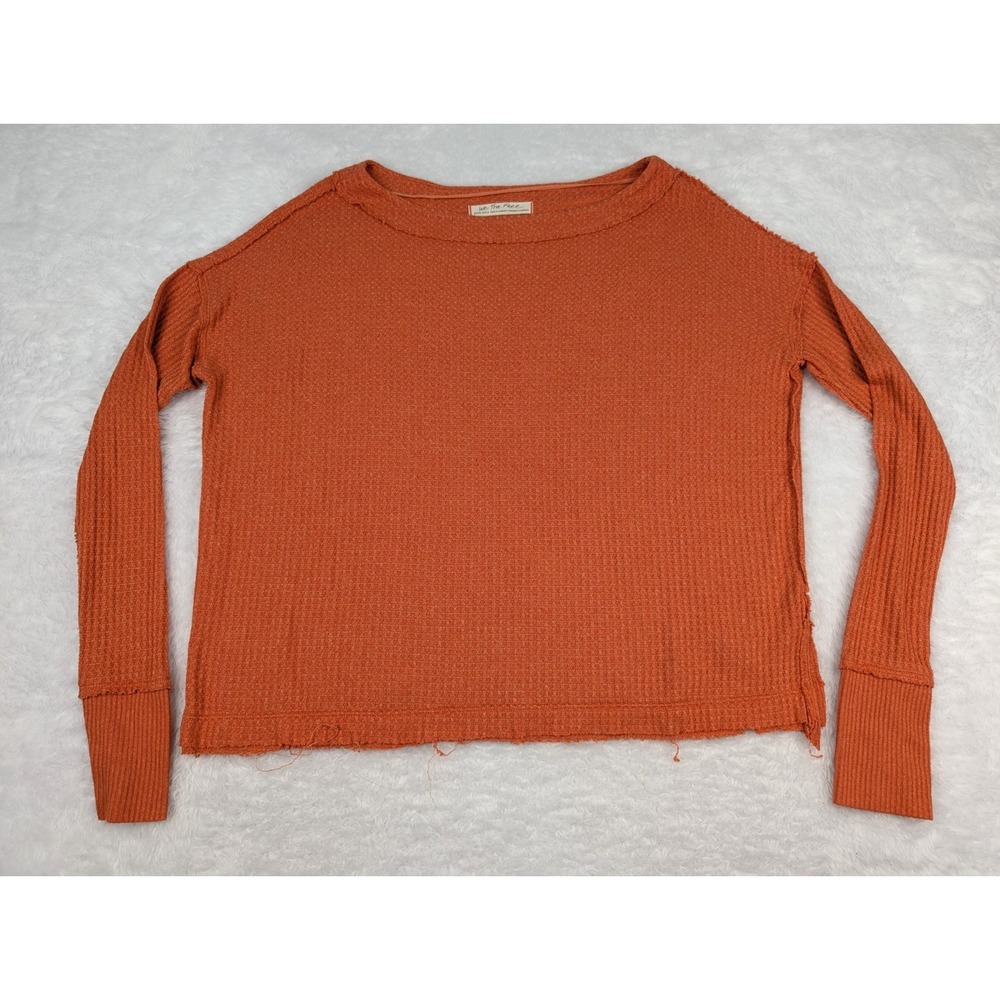 Free People We The Free Top Women's XS Orange Oversized Long Sleeve Waffle Knit